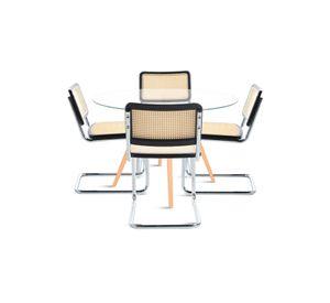 Comedor Mesa Eames 80cm redonda vidrio + 4 Sillas Breuer Madera - Negra