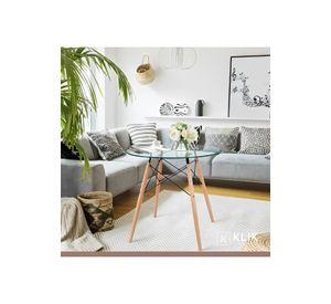Comedor Mesa Eames 80cm redonda vidrio + 4 Sillas Breuer Madera - Negra