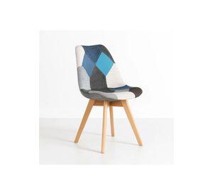 Silla Eames Patchwork Acolchada Tela Wood - Celeste