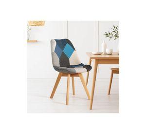 Silla Eames Patchwork Acolchada Tela Wood - Celeste