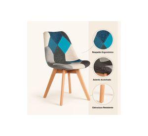 Silla Eames Patchwork Acolchada Tela Wood - Celeste