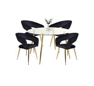 COMEDOR FLORENCIA TERCIOPELO CON MESA DE VIDRIO 120CM MINIMALISTA - 4 PUESTOS