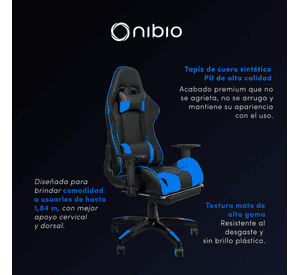Silla Gamer Nibio Gc181 Reclinable 180° Apoya Pies Brazos Azul
