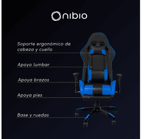 Silla Gamer Nibio Gc181 Reclinable 180° Apoya Pies Brazos Azul
