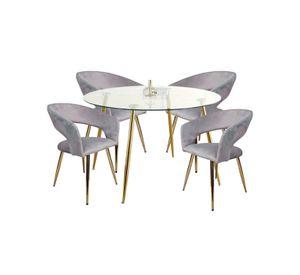 COMEDOR FLORENCIA TERCIOPELO CON MESA DE VIDRIO 120CM MINIMALISTA - 4 PUESTOS