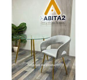 COMEDOR FLORENCIA TERCIOPELO CON MESA DE VIDRIO 120CM MINIMALISTA - 4 PUESTOS