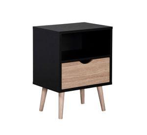 Velador Top Living Tromso Con Cajón Negro y Madera