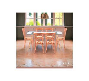 Comedor Mesa de Vidrio Rectangular 120x80 + 6 Silla Crossback Madera