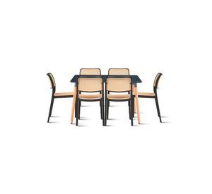 Comedor Mesa 120x80 Rectangular Negra + 6 Sillas de Comedor Enrejada