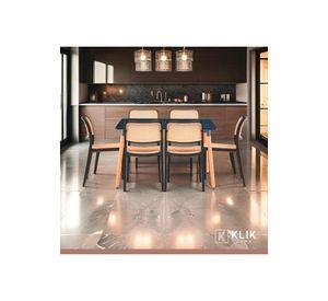 Comedor Mesa 120x80 Rectangular Negra + 6 Sillas de Comedor Enrejada