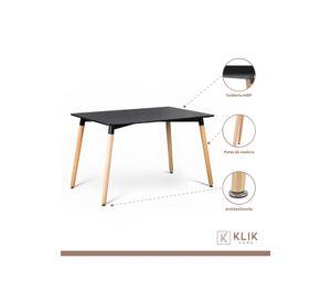 Comedor Mesa 120x80 Rectangular Negra + 6 Sillas de Comedor Enrejada