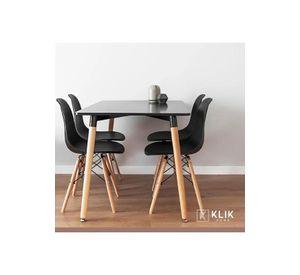 Comedor Mesa 120x80 Rectangular Negra + 6 Sillas de Comedor Enrejada