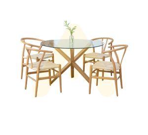 JUEGO DE COMEDOR 100CM NORDIC REDONDO + 4 PUESTOS WISH MADERA