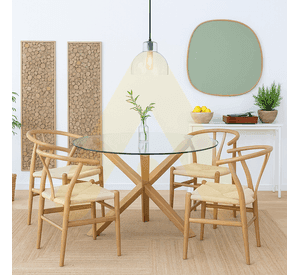 JUEGO DE COMEDOR 100CM NORDIC REDONDO + 4 PUESTOS WISH MADERA
