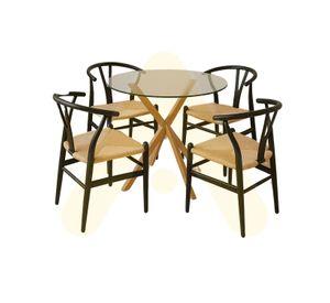 JUEGO DE COMEDOR 100CM NORDIC REDONDO + 4 PUESTOS WISH MADERA