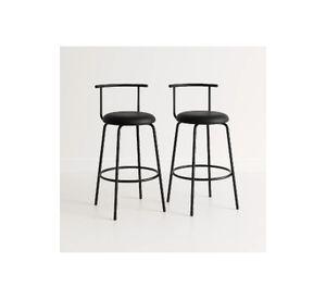 Pack de 2 Taburetes Altos Oslo Metal y Cuero Sintético - Negro