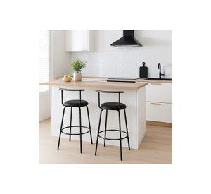 Pack de 2 Taburetes Altos Oslo Metal y Cuero Sintético - Negro