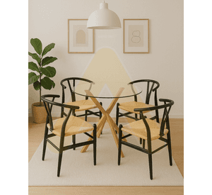 JUEGO DE COMEDOR 100CM NORDIC REDONDO + 4 PUESTOS WISH MADERA