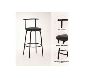 Pack de 2 Taburetes Altos Oslo Metal y Cuero Sintético - Negro