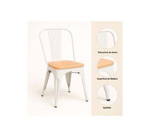 Silla Tolix con asiento de madera clara - Blanca
