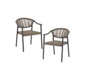 Set de 2 Sillas Exterior Relan Makassar-M Cuerda de Ratán Sintético Jardín y Terraza