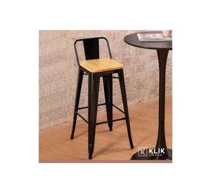 Taburete Tolix Negro Alto con Respaldo para bar o terraza - Asiento de madera Clara