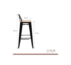 Taburete Tolix Negro Alto con Respaldo para bar o terraza - Asiento de madera Clara