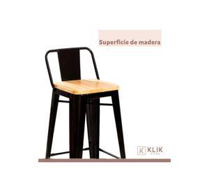 Taburete Tolix Negro Alto con Respaldo para bar o terraza - Asiento de madera Clara
