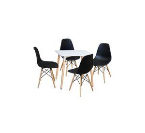 Comedor Mesa Eames Cuadrada Blanca + 4 Sillas Eames Negras