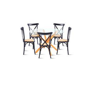 Comedor redonda de vidrio Cross 120cm + 5 Silla Crossback Madera Negra