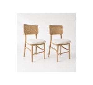 Pack de 2 Sillas de Estilo Natural con Respaldo Tejido y Asiento Acolchado