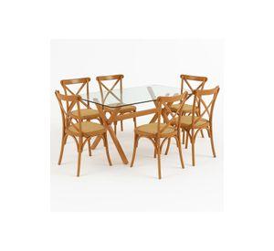 Comedor mesa de vidrio cross 140x90 + 6 sillas Crossback Madera