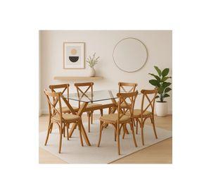 Comedor mesa de vidrio cross 140x90 + 6 sillas Crossback Madera