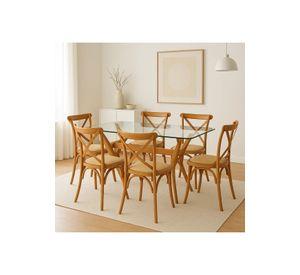 Comedor mesa de vidrio cross 140x90 + 6 sillas Crossback Madera