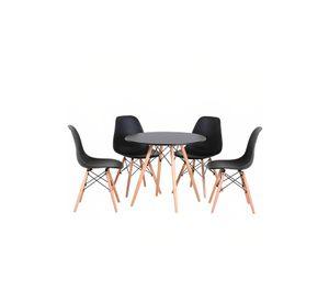 Comedor Mesa Eames Redonda Negra 80cm + 4 Sillas Eames Negra