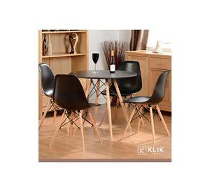 Comedor Mesa Eames Redonda Negra 80cm + 4 Sillas Eames Negra