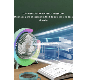 Ventilador Escritorio Portátil USB con Lámpara Luces LED Colores