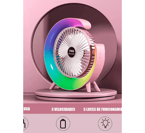 Ventilador Escritorio Portátil USB con Lámpara Luces LED Colores