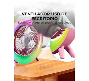 Ventilador Escritorio Portátil USB con Lámpara Luces LED Colores