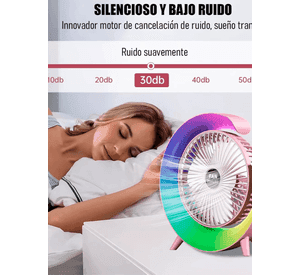 Ventilador Escritorio Portátil USB con Lámpara Luces LED Colores