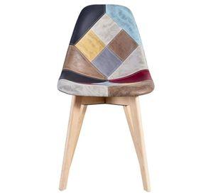 SILLA CAPITONE PATCHWORK WOOD CUERO PARA COMEDOR VINTAGE