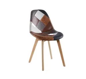 SILLA CAPITONE PATCHWORK WOOD CUERO PARA COMEDOR VINTAGE