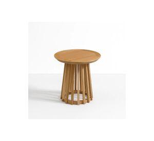 Mesa Redonda de 50 cm Madera Natural con Base Estilo Rejilla