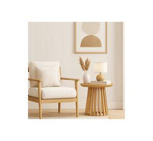 Mesa Redonda de 50 cm Madera Natural con Base Estilo Rejilla