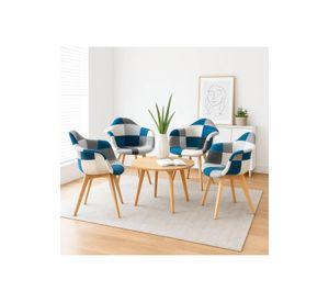Pack de 4 Butacas Sitial Patchwork Acolchado Wood - Celeste