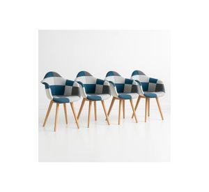 Pack de 4 Butacas Sitial Patchwork Acolchado Wood - Celeste