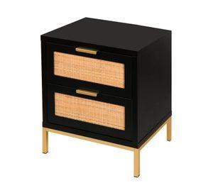 VELADOR MODERNO MESA DE NOCHE BLACK CON RATTAN