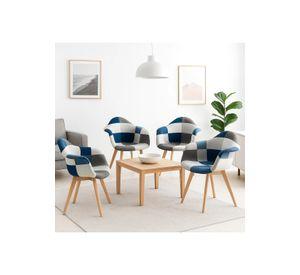 Pack de 4 Butacas Sitial Patchwork Acolchado Wood - Celeste