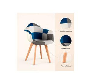Pack de 4 Butacas Sitial Patchwork Acolchado Wood - Celeste