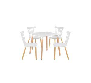 Comedor Mesa Eames Cuadrada Blanca + 4 Sillas Windsor Blanca